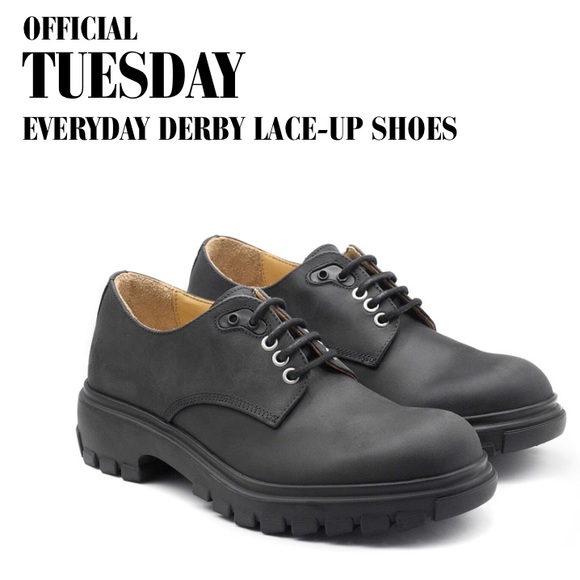 VTG Y2K John Fluevog “Tuesday Everyday Derby” Black Leather Unisex Men 7 Women 9 - Picture 1 of 16